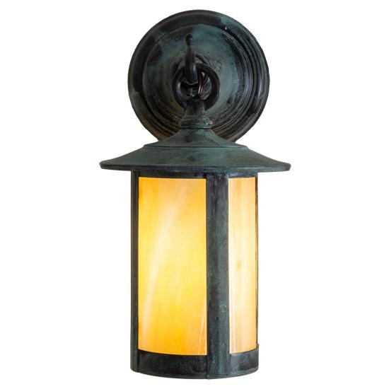 Meyda Lighting Fulton 6" Verdi Hanging Wall Sconce With Beige Shade Glass