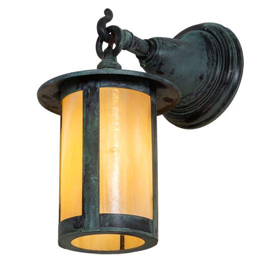 Meyda Lighting Fulton 6" Verdi Hanging Wall Sconce With Beige Shade Glass