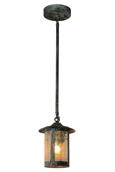 Meyda Lighting Fulton 6" Verdigris Winter Pine Pendant Light With Clear Seeded Shade Glass