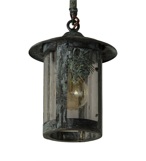 Meyda Lighting Fulton 6" Verdigris Winter Pine Pendant Light With Clear Seeded Shade Glass