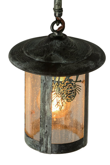 Meyda Lighting Fulton 6" Verdigris Winter Pine Pendant Light With Clear Seeded Shade Glass