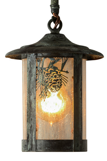Meyda Lighting Fulton 6" Verdigris Winter Pine Pendant Light With Clear Seeded Shade Glass
