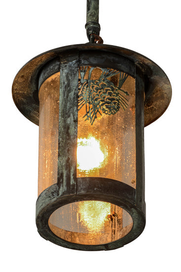 Meyda Lighting Fulton 6" Verdigris Winter Pine Pendant Light With Clear Seeded Shade Glass