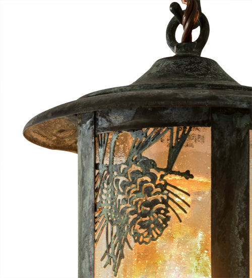 Meyda Lighting Fulton 6" Verdigris Winter Pine Pendant Light With Clear Seeded Shade Glass