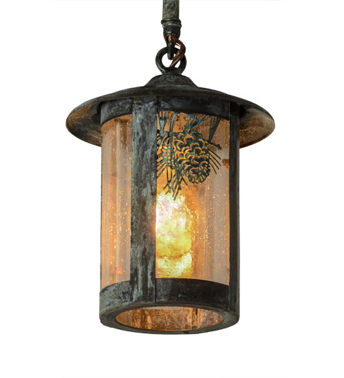 Meyda Lighting Fulton 6" Verdigris Winter Pine Pendant Light With Clear Seeded Shade Glass