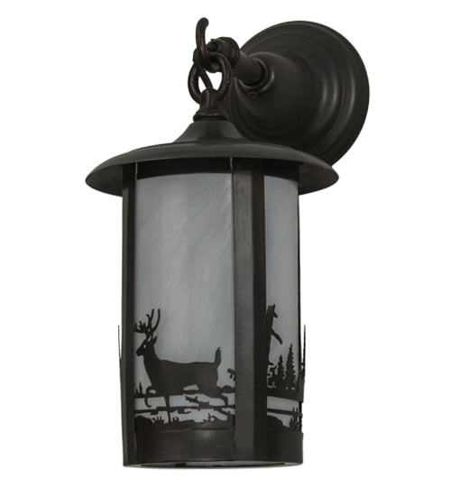 Meyda Lighting Fulton 7" Craftsman Brown Deer Creek Hanging Wall Sconce With White Art Shade Glass