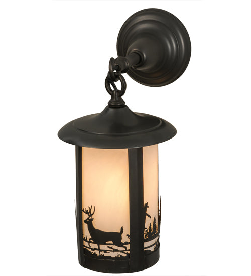 Meyda Lighting Fulton 7" Craftsman Brown Deer Creek Hanging Wall Sconce With White Art Shade Glass