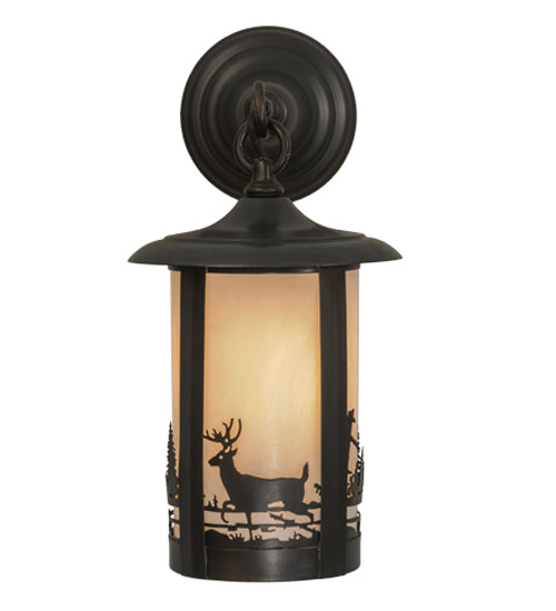 Meyda Lighting Fulton 7" Craftsman Brown Deer Creek Hanging Wall Sconce With White Art Shade Glass