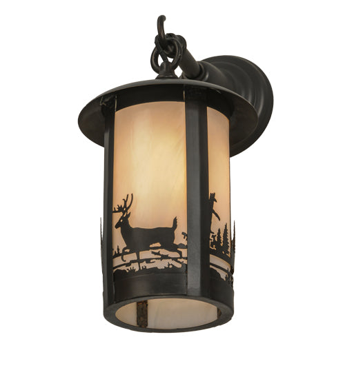 Meyda Lighting Fulton 7" Craftsman Brown Deer Creek Hanging Wall Sconce With White Art Shade Glass