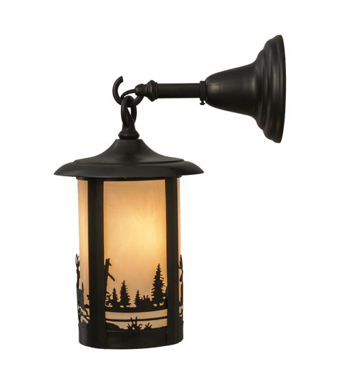 Meyda Lighting Fulton 7" Craftsman Brown Deer Creek Hanging Wall Sconce With White Art Shade Glass