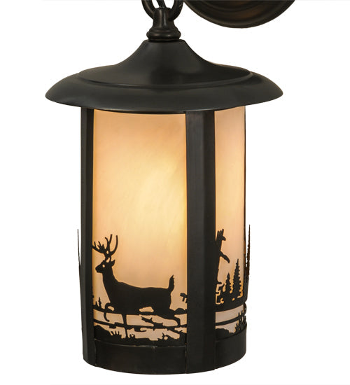 Meyda Lighting Fulton 7" Craftsman Brown Deer Creek Hanging Wall Sconce With White Art Shade Glass