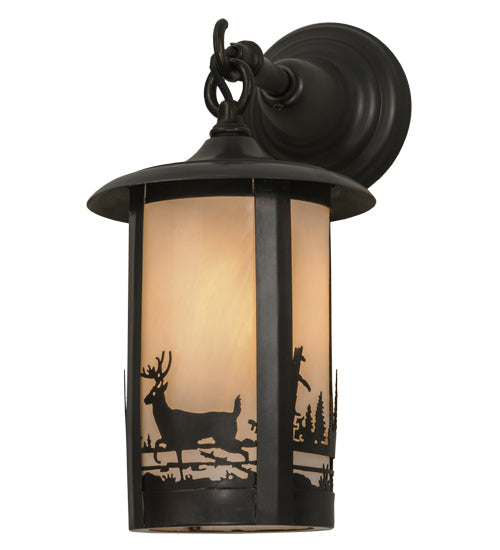 Meyda Lighting Fulton 7" Craftsman Brown Deer Creek Hanging Wall Sconce With White Art Shade Glass