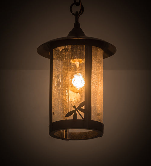 Meyda Lighting Fulton 8" 1-Light Craftsman Brown Dragonfly Pendant Light With Clear Seeded Shade Glass