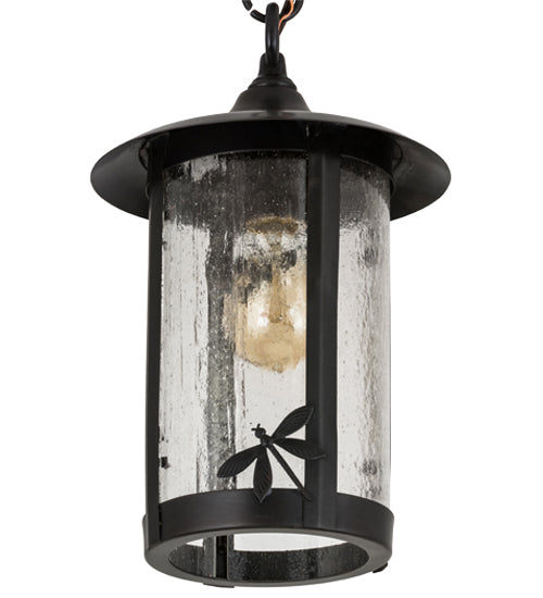 Meyda Lighting Fulton 8" 1-Light Craftsman Brown Dragonfly Pendant Light With Clear Seeded Shade Glass