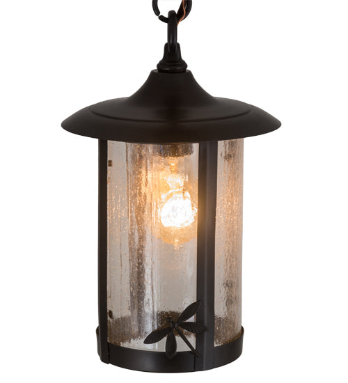 Meyda Lighting Fulton 8" 1-Light Craftsman Brown Dragonfly Pendant Light With Clear Seeded Shade Glass