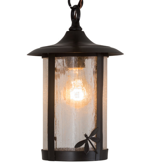 Meyda Lighting Fulton 8" 1-Light Craftsman Brown Dragonfly Pendant Light With Clear Seeded Shade Glass