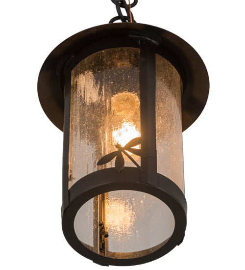 Meyda Lighting Fulton 8" 1-Light Craftsman Brown Dragonfly Pendant Light With Clear Seeded Shade Glass