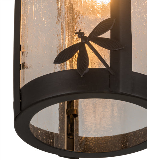 Meyda Lighting Fulton 8" 1-Light Craftsman Brown Dragonfly Pendant Light With Clear Seeded Shade Glass