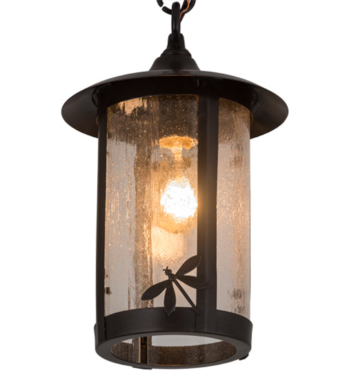Meyda Lighting Fulton 8" 1-Light Craftsman Brown Dragonfly Pendant Light With Clear Seeded Shade Glass