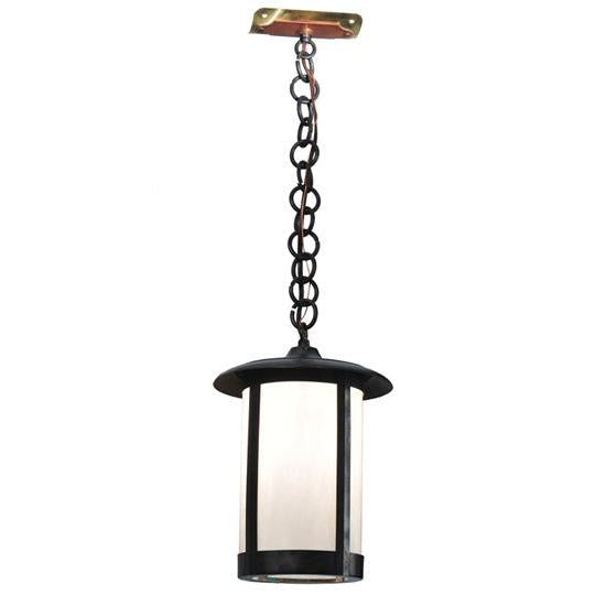 Meyda Lighting Fulton 8" 2-Light Craftsman Brown Pendant Light With White Shade Glass