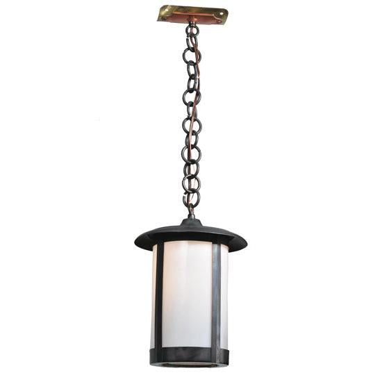 Meyda Lighting Fulton 8" 2-Light Craftsman Brown Pendant Light With White Shade Glass