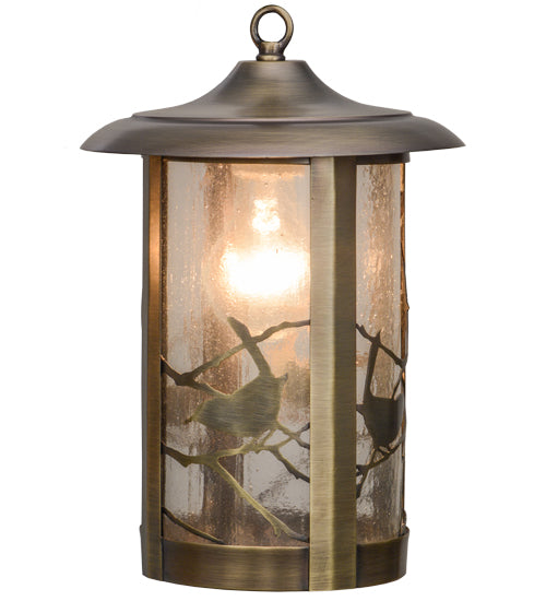 Meyda Lighting Fulton 8" Antique Brass Song Bird Frame With Clear Seeded Shade Glass