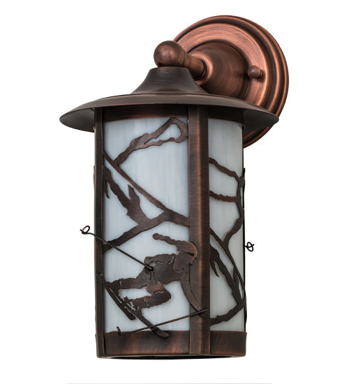 Meyda Lighting Fulton 8" Antique Copper Alpine Solid Mount Wall Sconce With White Shade Glass