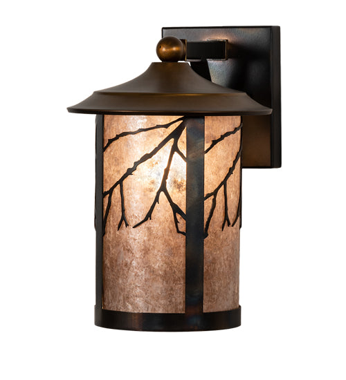 Meyda Lighting Fulton 8" Antique Copper Branches Wall Sconce With Silver Mica Shade Glass