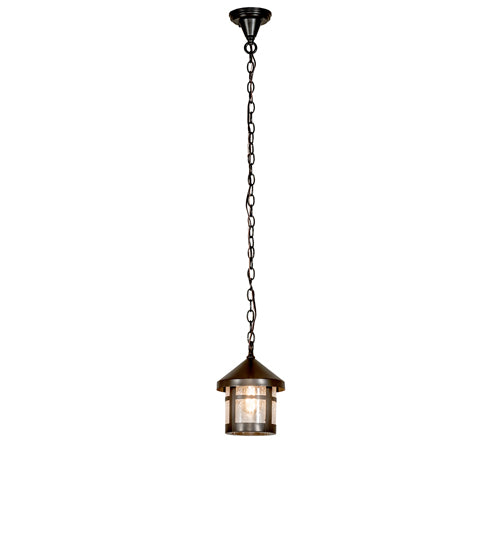 Meyda Lighting Fulton 8" Black On Brass Mini Pendant Light With Clear Seeded Shade Glass