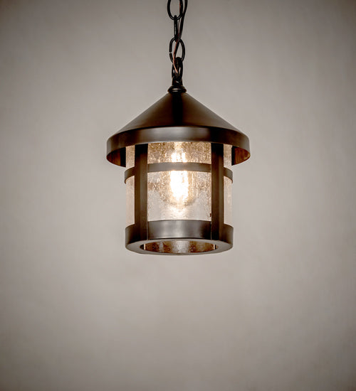 Meyda Lighting Fulton 8" Black On Brass Mini Pendant Light With Clear Seeded Shade Glass