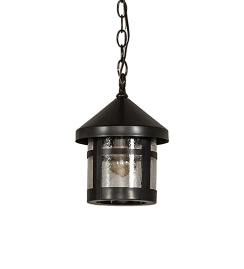 Meyda Lighting Fulton 8" Black On Brass Mini Pendant Light With Clear Seeded Shade Glass