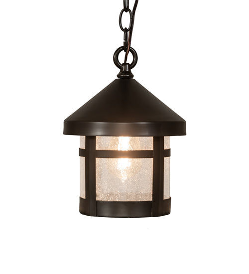 Meyda Lighting Fulton 8" Black On Brass Mini Pendant Light With Clear Seeded Shade Glass