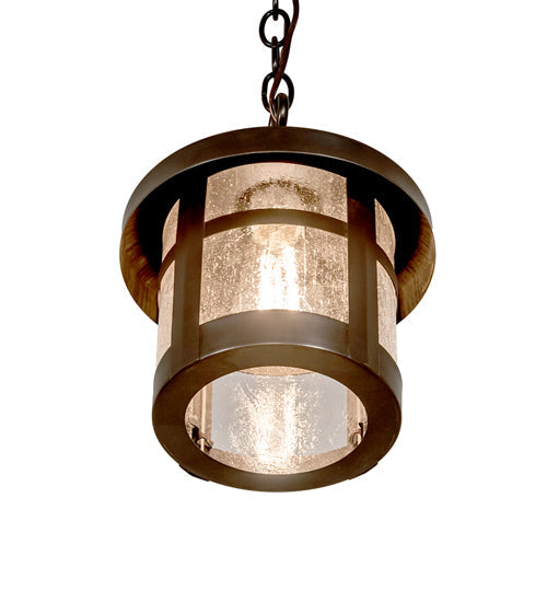 Meyda Lighting Fulton 8" Black On Brass Mini Pendant Light With Clear Seeded Shade Glass