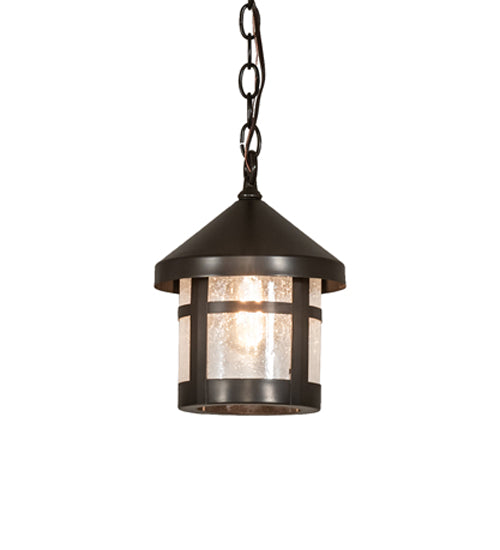 Meyda Lighting Fulton 8" Black On Brass Mini Pendant Light With Clear Seeded Shade Glass