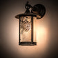 Meyda Lighting Fulton 8" Black Satin Wrought Iron Winter Pine Hanging Wall Sconce With Clear Granite Shade Glass