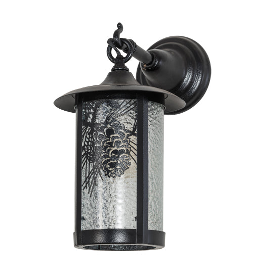 Meyda Lighting Fulton 8" Black Satin Wrought Iron Winter Pine Hanging Wall Sconce With Clear Granite Shade Glass