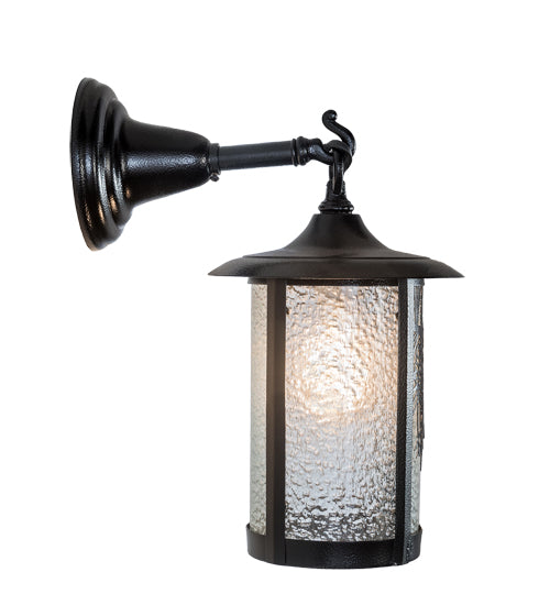 Meyda Lighting Fulton 8" Black Satin Wrought Iron Winter Pine Hanging Wall Sconce With Clear Granite Shade Glass