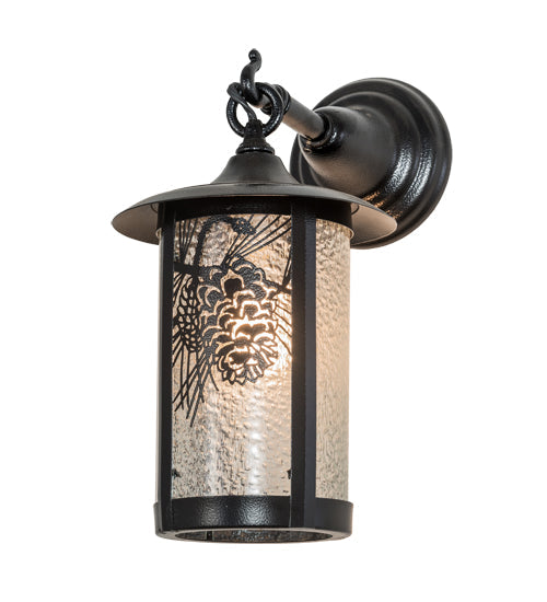 Meyda Lighting Fulton 8" Black Satin Wrought Iron Winter Pine Hanging Wall Sconce With Clear Granite Shade Glass