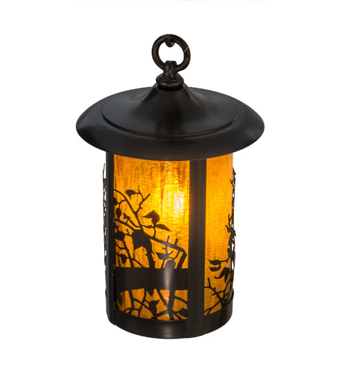 Meyda Lighting Fulton 8" Craftsman Brown Apple Branch Mini Pendant Light With Honey Art Shade Glass