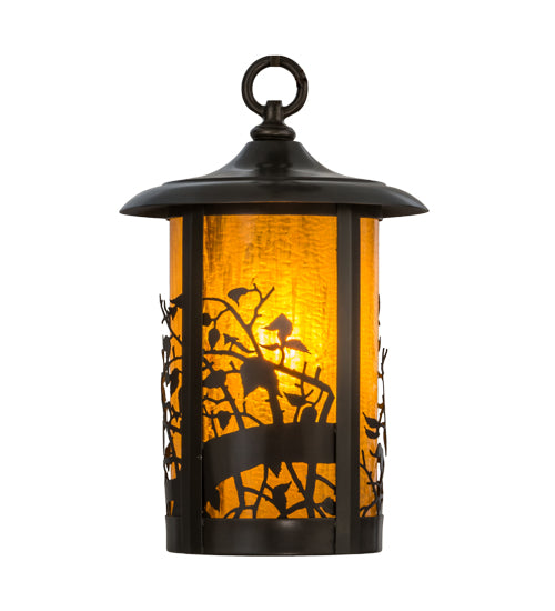 Meyda Lighting Fulton 8" Craftsman Brown Apple Branch Mini Pendant Light With Honey Art Shade Glass