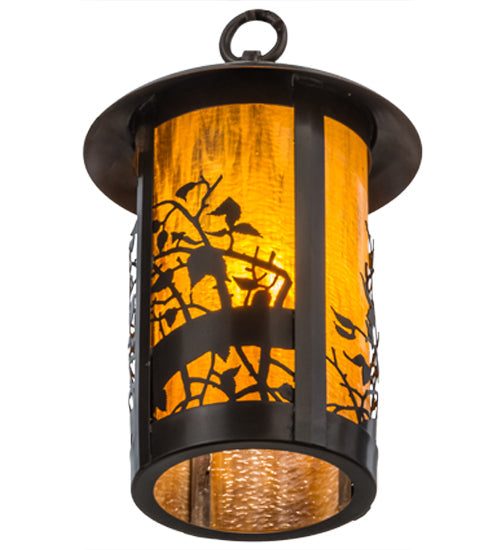 Meyda Lighting Fulton 8" Craftsman Brown Apple Branch Mini Pendant Light With Honey Art Shade Glass