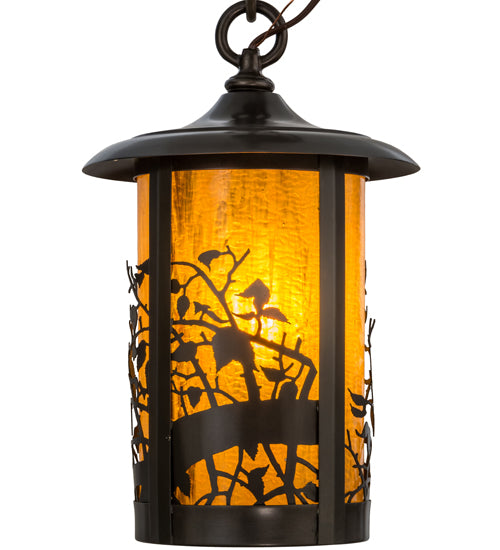 Meyda Lighting Fulton 8" Craftsman Brown Apple Branch Mini Pendant Light With Honey Art Shade Glass