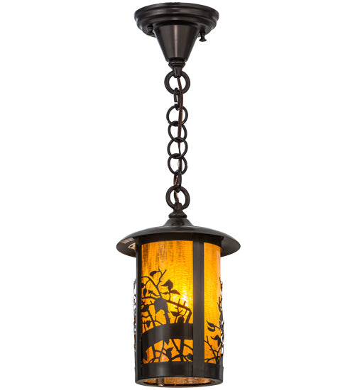 Meyda Lighting Fulton 8" Craftsman Brown Apple Branch Mini Pendant Light With Honey Art Shade Glass