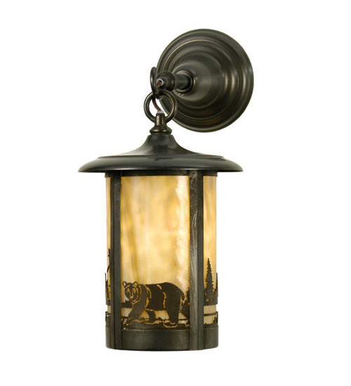 Meyda Lighting Fulton 8" Craftsman Brown Bear Creek Hanging Wall Sconce With Beige Art Shade Glass