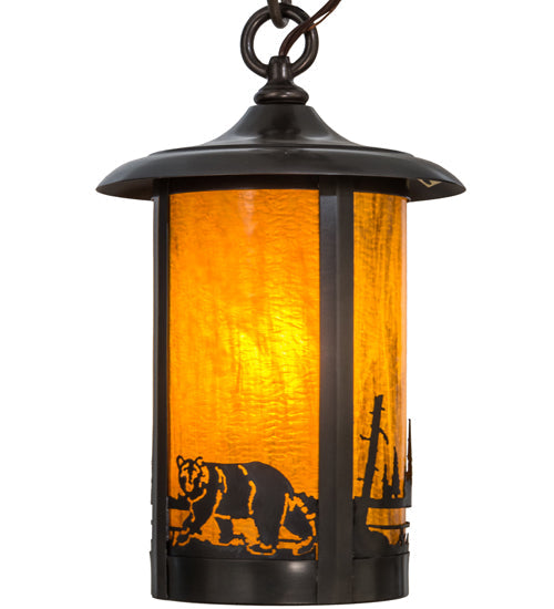 Meyda Lighting Fulton 8" Craftsman Brown Bear Creek Pendant Light With Honey Art Shade Glass