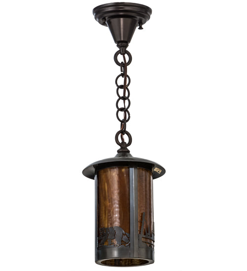 Meyda Lighting Fulton 8" Craftsman Brown Bear Creek Pendant Light With Honey Art Shade Glass