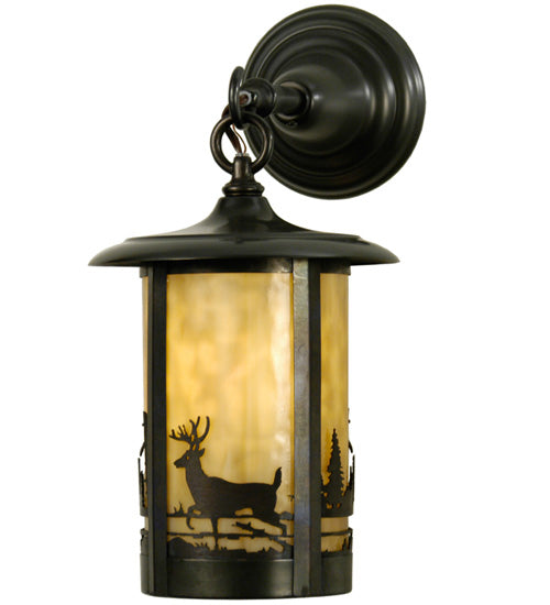 Meyda Lighting Fulton 8" Craftsman Brown Deer Creek Hanging Wall Sconce With Beige Art Shade Glass