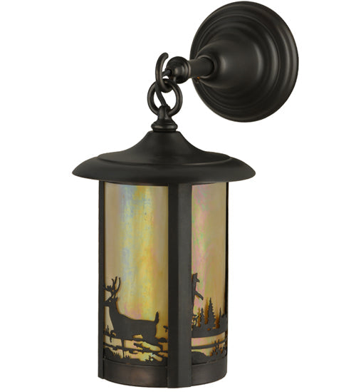 Meyda Lighting Fulton 8" Craftsman Brown Deer Creek Hanging Wall Sconce With Beige Iridescent Shade Glass
