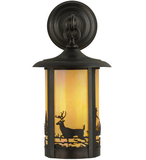 Meyda Lighting Fulton 8" Craftsman Brown Deer Creek Hanging Wall Sconce With Beige Iridescent Shade Glass