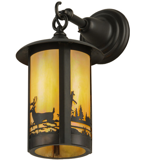 Meyda Lighting Fulton 8" Craftsman Brown Deer Creek Hanging Wall Sconce With Beige Iridescent Shade Glass